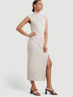 Modern Citizen Yimei Side Slit Midi Dress sz XL - Oatmeal (marled Tan Beige)